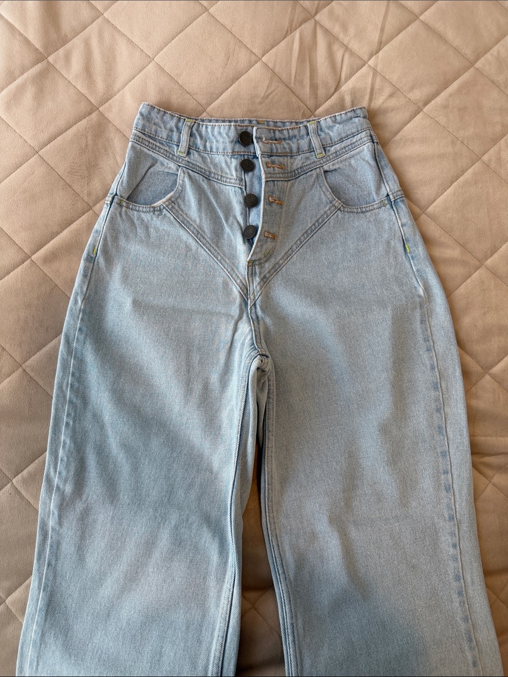 High-Waist Light Blue Women's Jeans with Button Fly